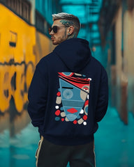 Back printed stylish hoodies for guys / Navy