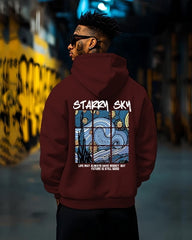 STARRY SKY Printed maroon hoodie men's Sweatshirt