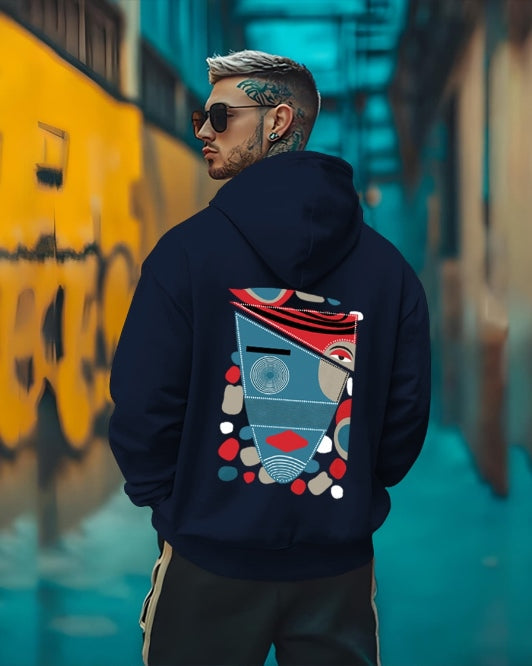 Back printed stylish hoodies for guys / Navy