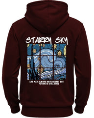 STARRY SKY Printed maroon hoodie men's Sweatshirt