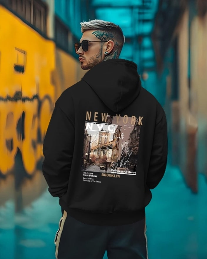 New York printed Sweatshirt hoodies for men / Black